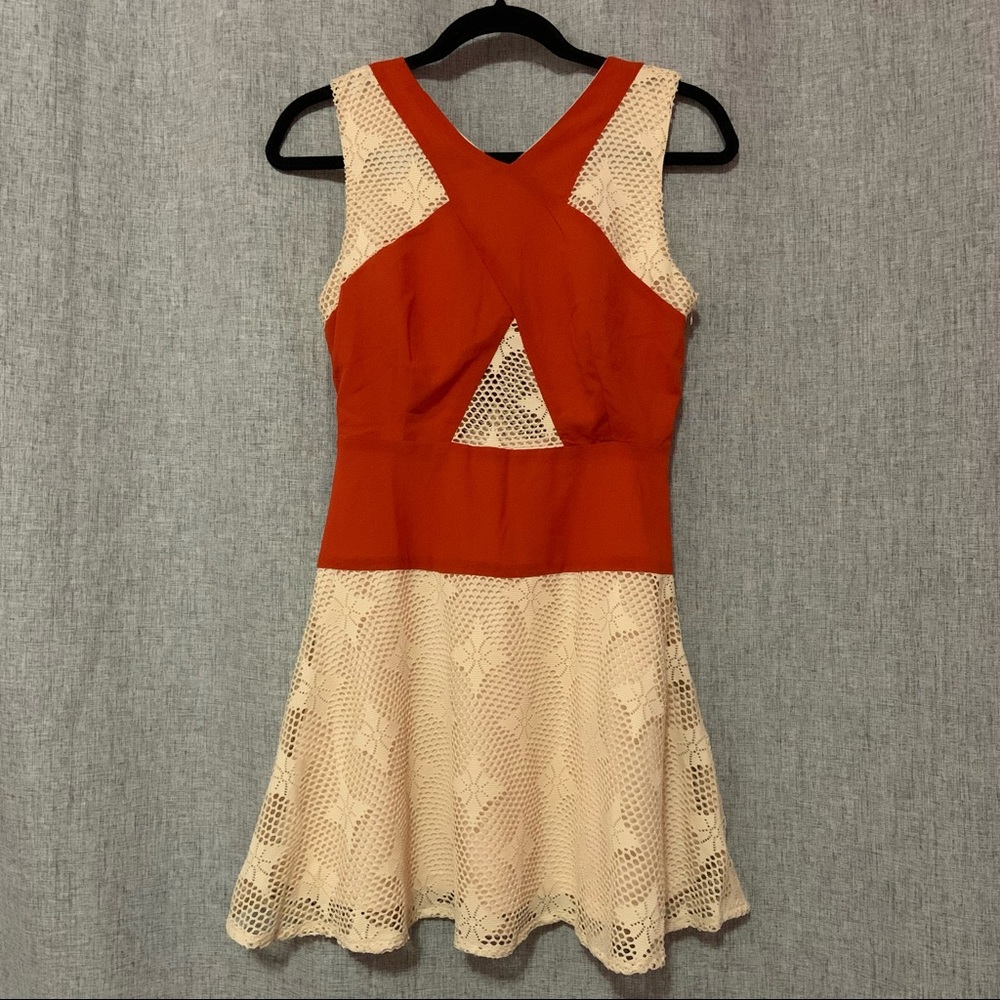 Red Wrap Cream Crochet Dress - Picture 5 of 8
